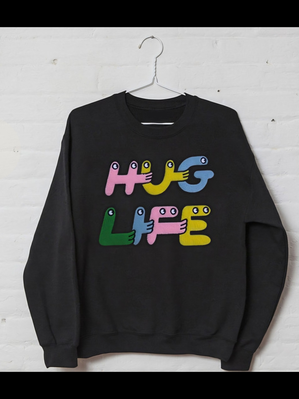 YOUTH "Hug Life" Black Graphic Crewneck Sweatshirt by PONY - Size M